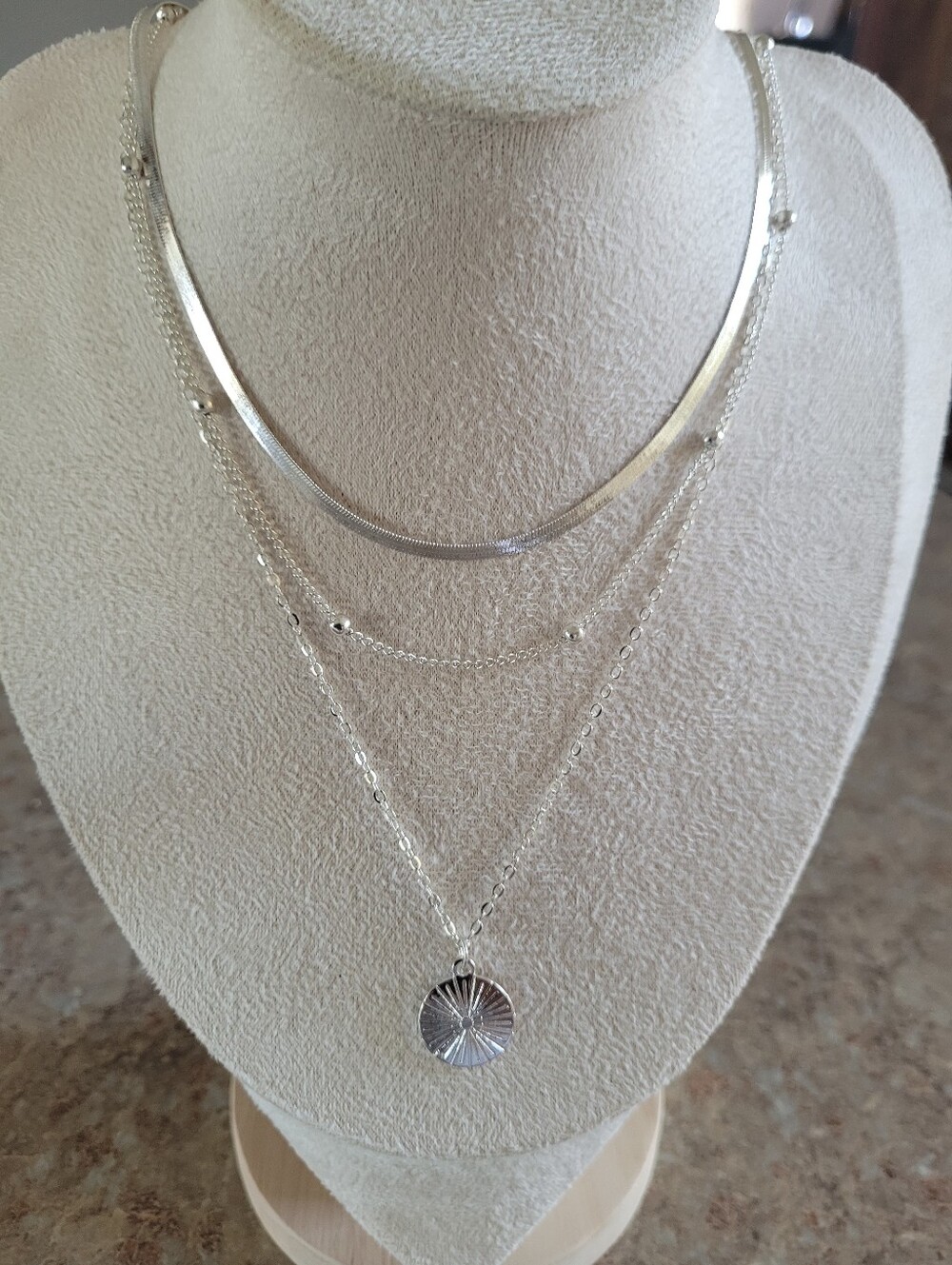 Elegant Multi-Layer Silver Tone Pendant Necklace